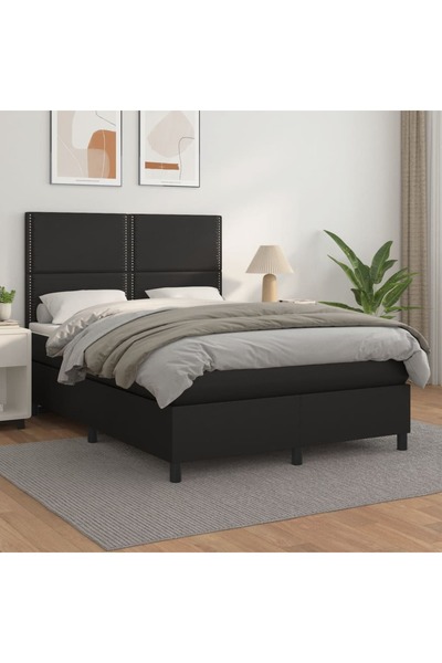 Concept Pat box spring cu saltea, negru, 140x190 cm, piele ecologică