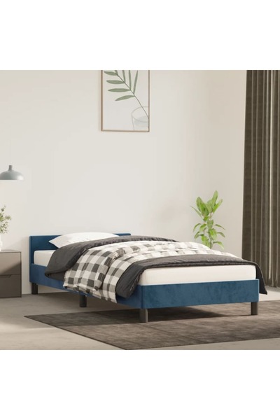 Concept Σκελετός κρεβατιού με κεφαλάρι, σκούρο μπλε, 100x200 εκ., Βελούδο