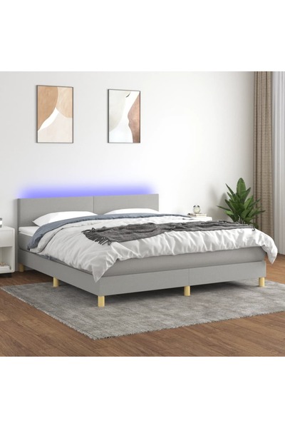 Concept Κρεβάτι με ελατήρια, στρώμα και LED, ανοιχτό γκρι, 160x200 cm, ύφασμα