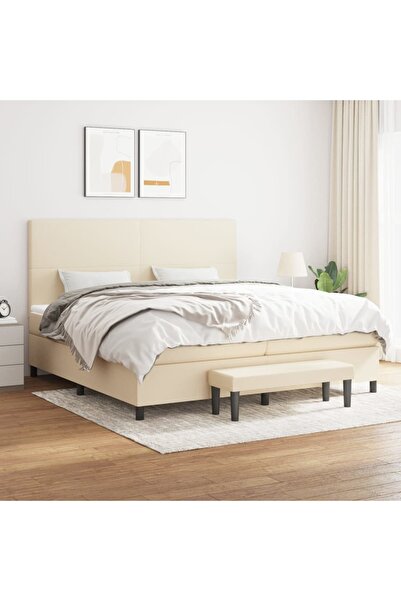Concept Pat box spring cu saltea, crem, 200x200 cm, textil