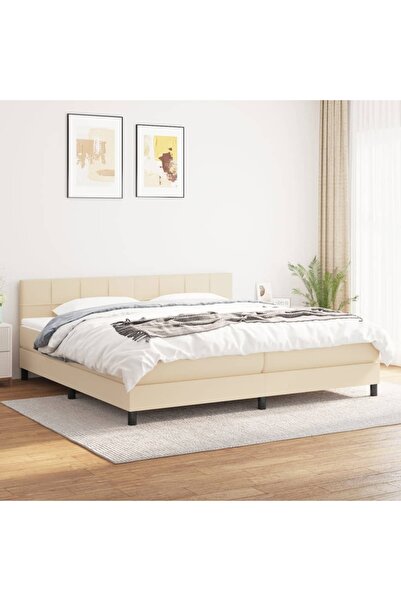 Concept Pat box spring cu saltea, crem, 200x200 cm, textil
