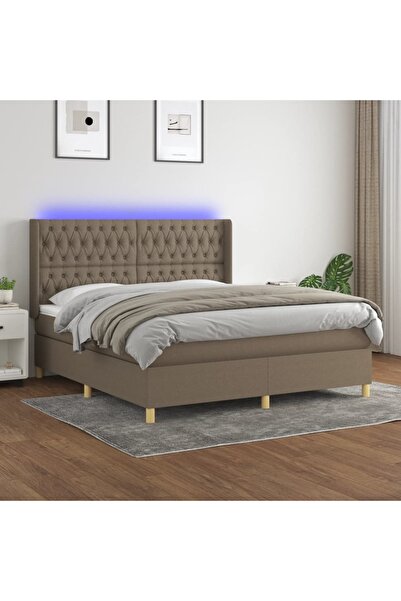 Concept Pat cu arcuri, saltea și LED, gri taupe, 180x200 cm, textil