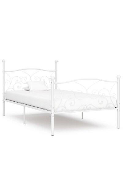 Concept Cadru de pat cu bază din șipci, alb, 90 x 200 cm, metal