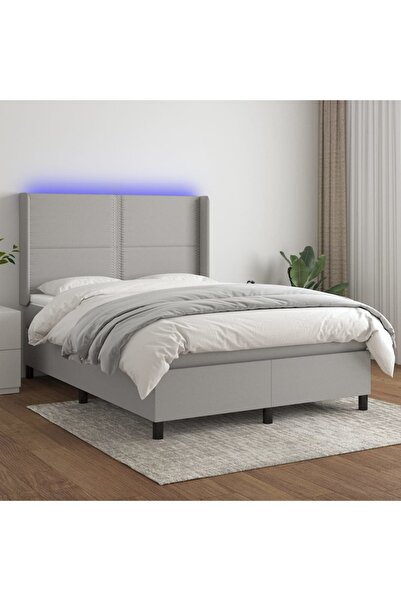 Concept Κρεβάτι με ελατήρια, στρώμα και LED, ανοιχτό γκρι, 140x190 cm, ύφασμα
