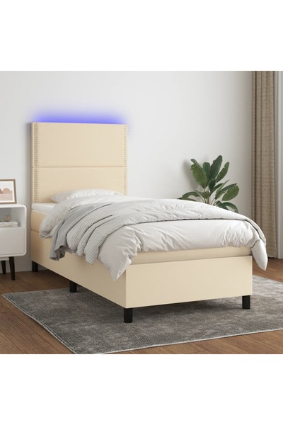 Concept Pat cu arcuri, saltea și LED, crem, 90x190 cm, textil