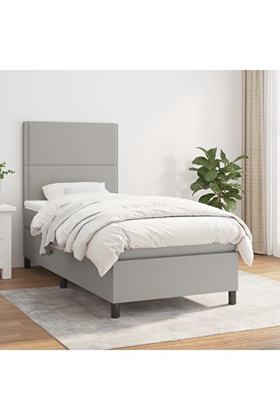 Concept Pat box spring cu saltea, gri deschis, 100x200 cm, textil