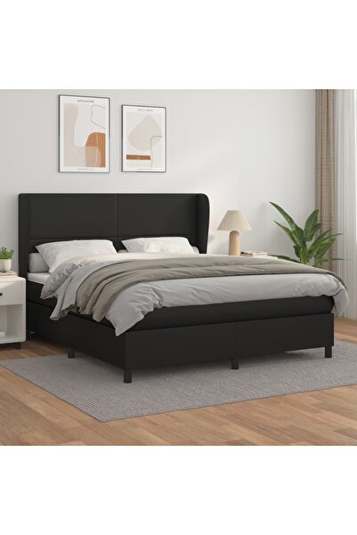 Concept Pat box spring cu saltea, negru, 160x200 cm, piele ecologică