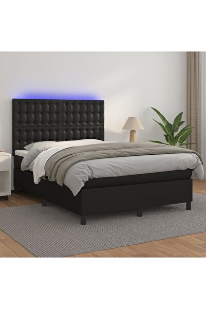 Concept Pat box spring cu saltea, negru, 140x190 cm, piele ecologică