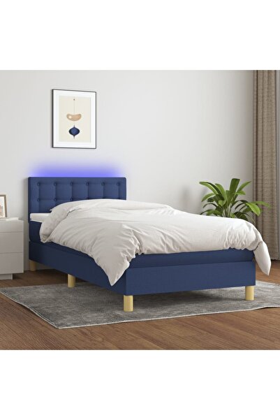 Concept Pat cu arcuri, saltea și LED, albastru, 90x200 cm, textil