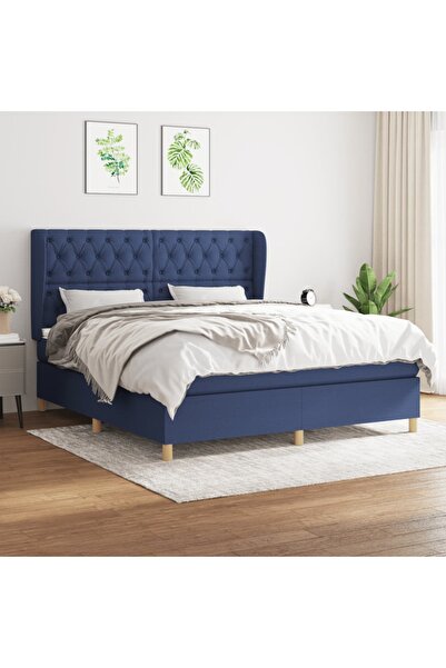 Concept Pat continental cu saltea, albastru, 160x200cm, material textil