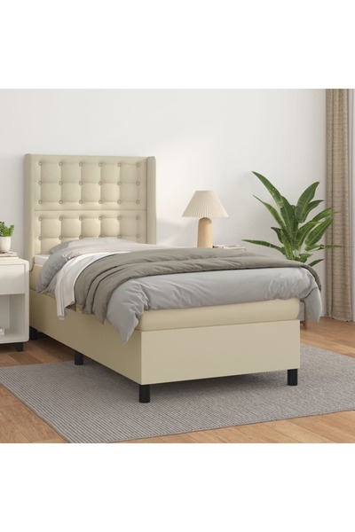 Concept Pat box spring cu saltea, crem, 100x200 cm, piele ecologică