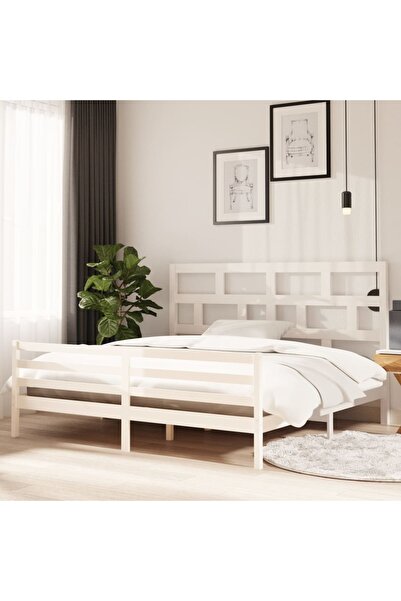 Concept Σκελετός κρεβατιού, λευκό, 200x200 εκ., μασίφ ξύλο πεύκου