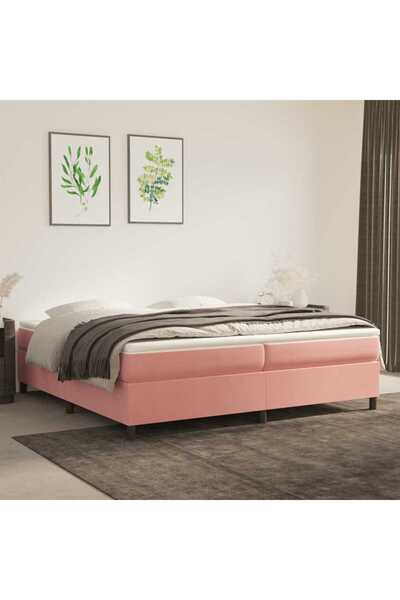 Concept Pat box spring cu saltea, roz, 200x200 cm, catifea