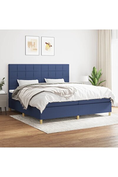 Concept Pat box spring cu saltea, albastru, 200x200 cm, textil