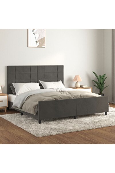 Concept Cadru de pat cu tăblie, gri închis, 160x200 cm, catifea