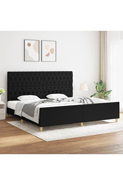 Concept Cadru de pat cu tăblie, negru, 200x200 cm, textil