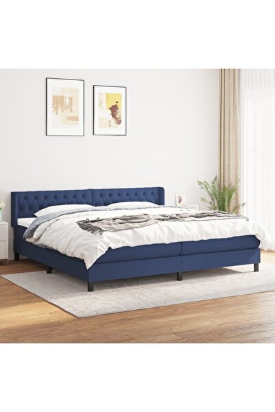 Concept Pat box spring cu saltea, albastru, 200x200 cm, textil