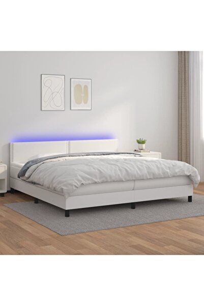 Concept Κρεβάτι με ελατήρια, στρώμα και LED, λευκό, 200x200 cm, οικολογικό Δε...