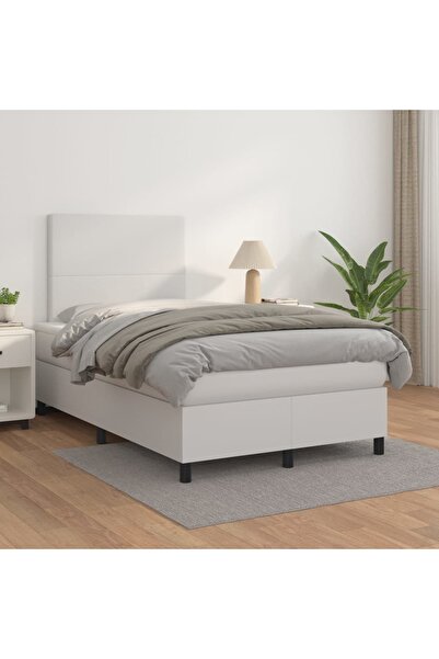 Concept Pat box spring cu saltea, alb, 120x200 cm, piele ecologică