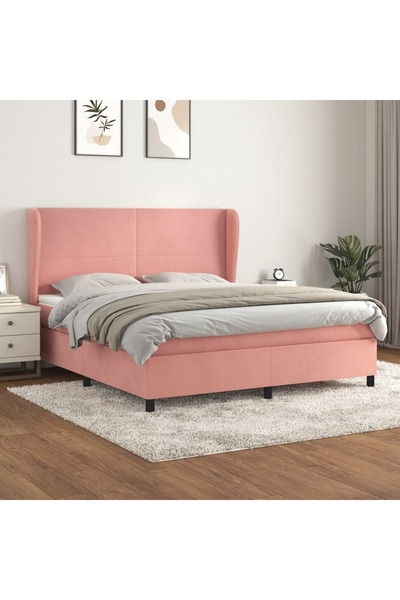Concept Pat box spring cu saltea, roz, 160x200 cm, catifea
