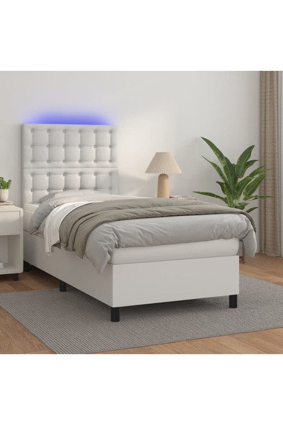 Concept Κρεβάτι με ελατήρια, στρώμα και LED, λευκό, 90x190 cm, οικολογικό Δερ...