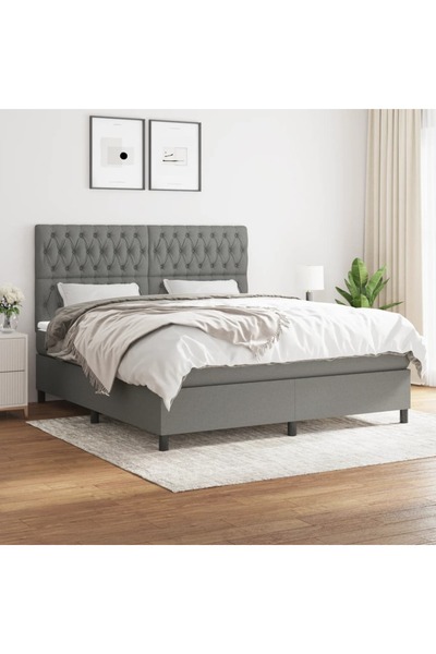 Concept Κρεβάτι με ελατήρια και στρώμα, σκούρο γκρι, 180x200 cm, ύφασμα