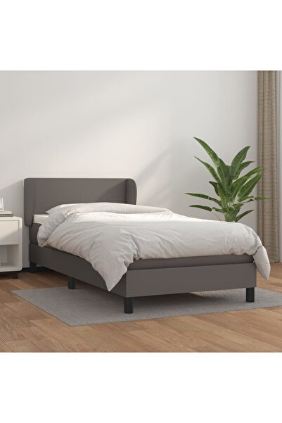 Concept Pat box spring cu saltea, gri, 100x200 cm, piele ecologică