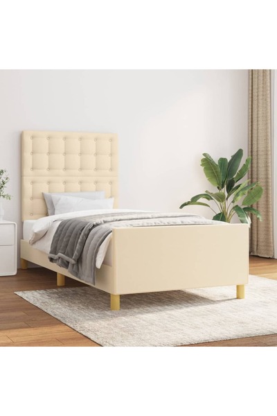 Concept Cadru de pat cu tăblie, crem, 100x200 cm, textil