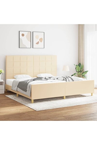 Concept Cadru de pat cu tăblie, crem, 200x200 cm, textil