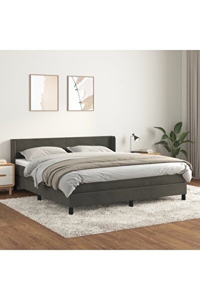 Concept Pat box spring cu saltea, gri închis, 160x200 cm, catifea