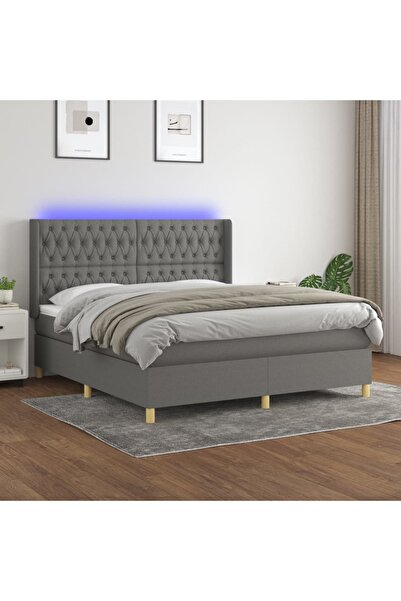 Concept Pat cu arcuri, saltea și LED, gri închis, 160x200 cm, textil