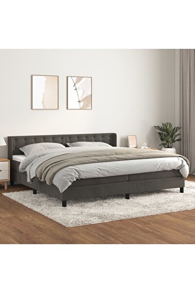 Concept Pat box spring cu saltea, gri închis, 200x200 cm, catifea