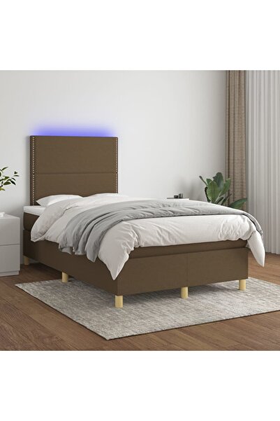 Concept Pat cu arcuri, saltea și LED, maro închis, 120x200 cm, textil