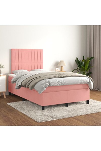 Concept Pat box spring cu saltea, roz, 120x200 cm, catifea