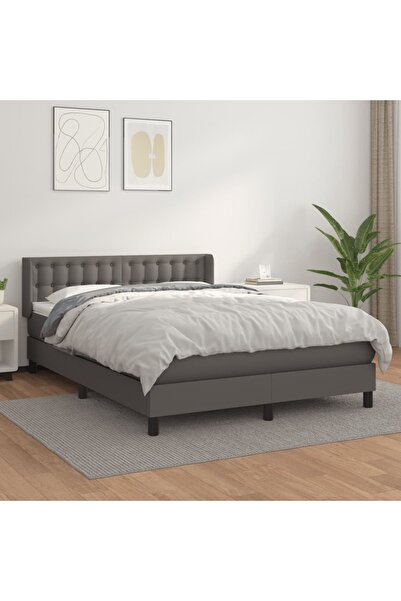 Concept Pat box spring cu saltea, gri, 140x190 cm, piele ecologică