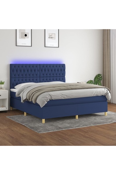 Concept Κρεβάτι με ελατήρια, στρώμα και LED, μπλε, 180x200 cm, ύφασμα