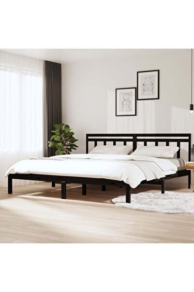 Concept Σκελετός κρεβατιού, μαύρο, 200x200 cm, μασίφ ξύλο πεύκου