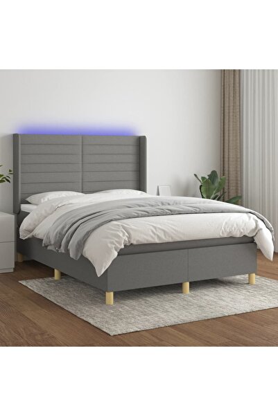 Concept Κρεβάτι με ελατήρια, στρώμα και LED, σκούρο γκρι, 140x200 cm, ύφασμα