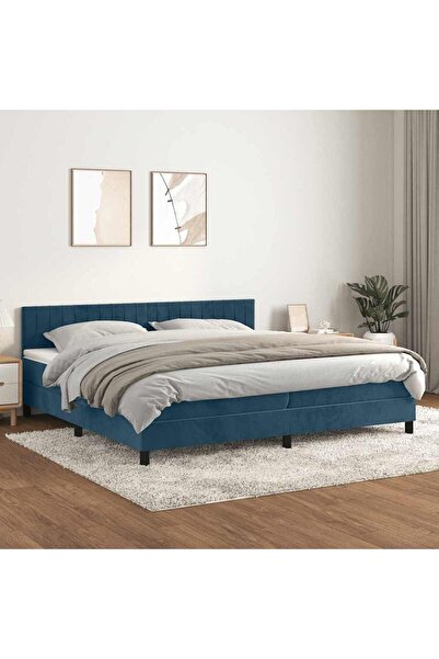 Concept Pat box spring cu saltea, albastru închis, 200x200 cm, catifea