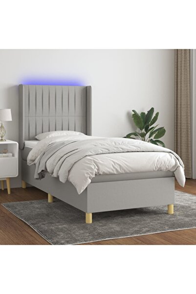 Concept Κρεβάτι με ελατήρια, στρώμα και LED, ανοιχτό γκρι, 90x190 cm, ύφασμα