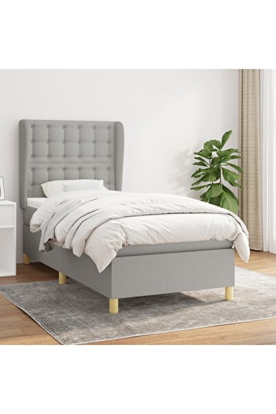 Concept Pat box spring cu saltea, gri deschis, 90x190 cm, textil