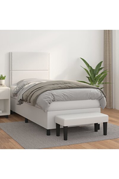 Concept Pat box spring cu saltea, alb, 100x200 cm, piele ecologică