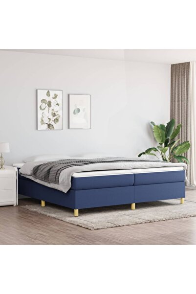 Concept Pat box spring cu saltea, albastru, 200x200 cm, textil