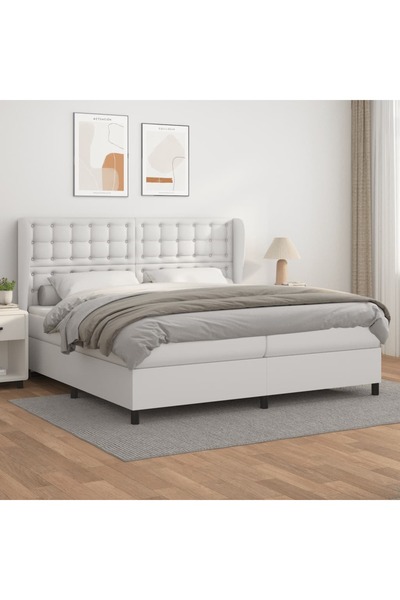 Concept Pat box spring cu saltea, alb, 200x200 cm, piele ecologică