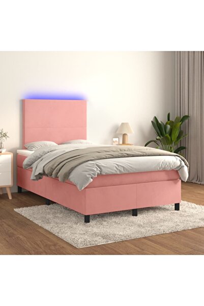 Concept Pat continental cu saltea & LED, roz, 120x200 cm, catifea