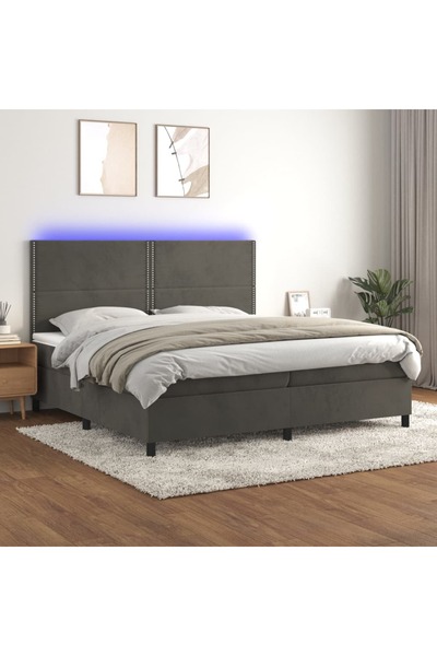 Concept Κρεβάτι με ελατήρια, στρώμα και LED, σκούρο γκρι, 200x200 cm, Βελούδο