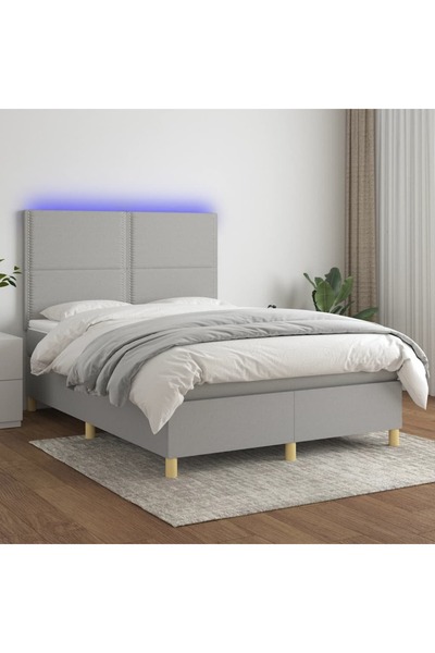Concept Κρεβάτι με ελατήρια, στρώμα και LED, ανοιχτό γκρι, 140x190 cm, ύφασμα
