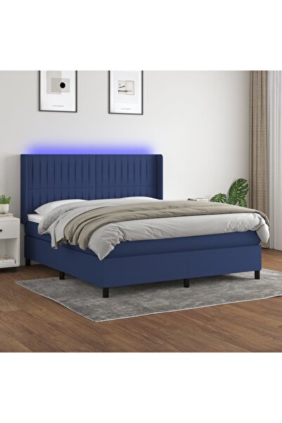 Concept Pat cu arcuri, saltea și LED, albastru, 180x200 cm, textil
