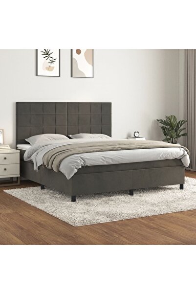 Concept Pat box spring cu saltea, gri închis, 180x200 cm, catifea