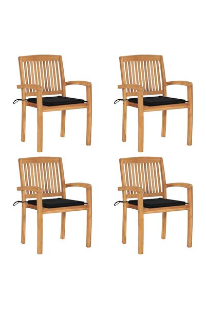 Concept Στοιβαζόμενες καρέκλες κήπου με μαξιλάρια, 4 τεμάχια, από μασίφ ξύλο τικ